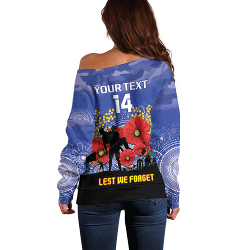 Custom Kangaroos Football ANZAC Off Shoulder Sweater Gallipoli Camouflage With Poppies