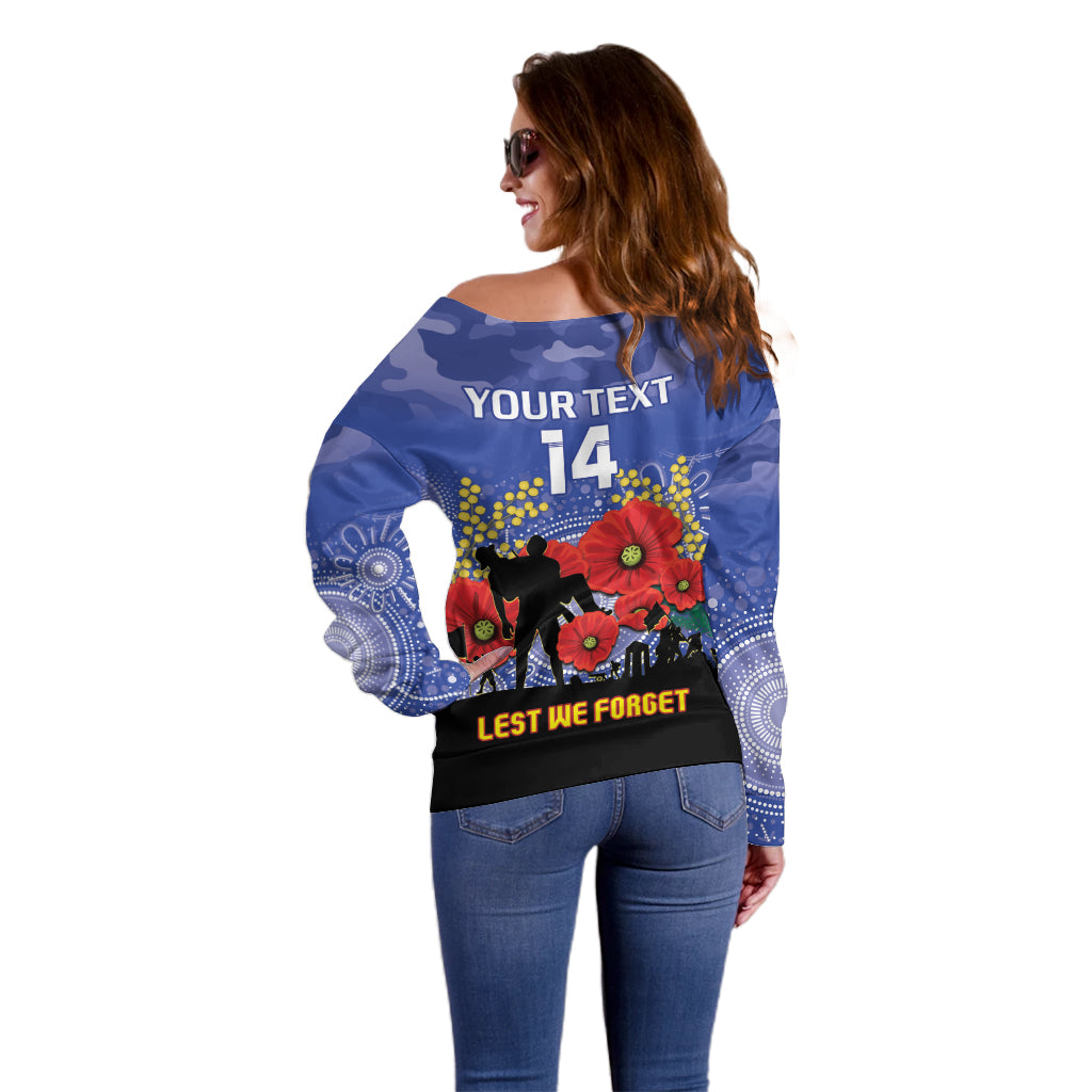 Custom Kangaroos Football ANZAC Off Shoulder Sweater Gallipoli Camouflage With Poppies