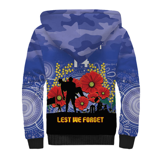 Custom Kangaroos Football ANZAC Sherpa Hoodie Gallipoli Camouflage With Poppies