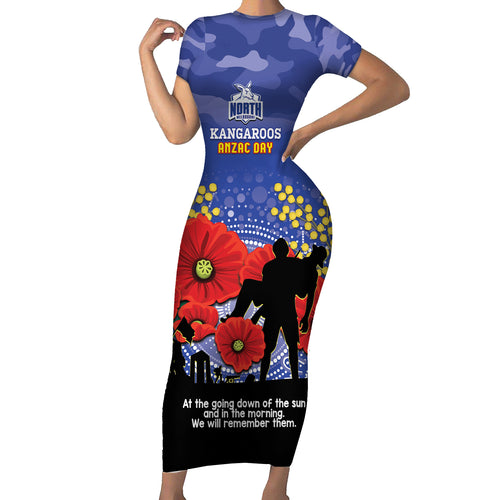 Custom Kangaroos Football ANZAC Short Sleeve Bodycon Dress Gallipoli Camouflage With Poppies