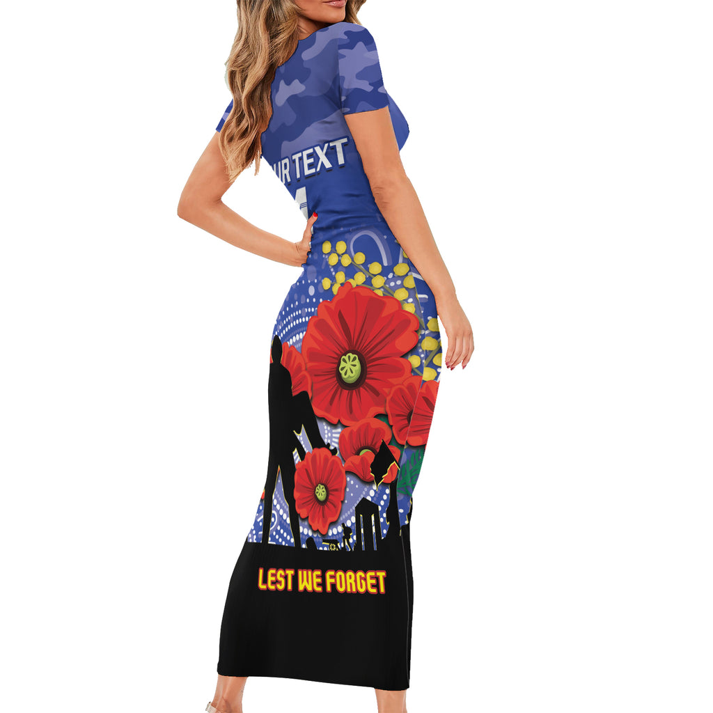 Custom Kangaroos Football ANZAC Short Sleeve Bodycon Dress Gallipoli Camouflage With Poppies