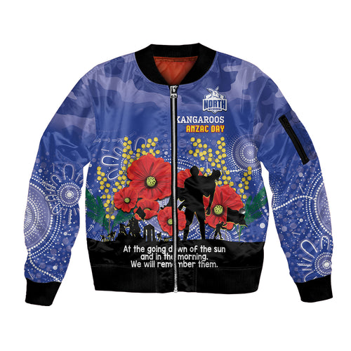 Custom Kangaroos Football ANZAC Sleeve Zip Bomber Jacket Gallipoli Camouflage With Poppies