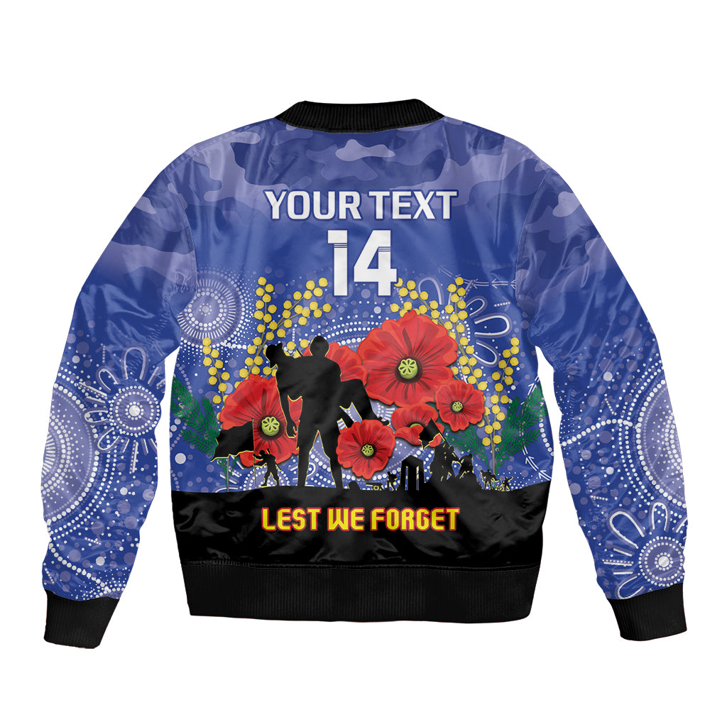 Custom Kangaroos Football ANZAC Sleeve Zip Bomber Jacket Gallipoli Camouflage With Poppies