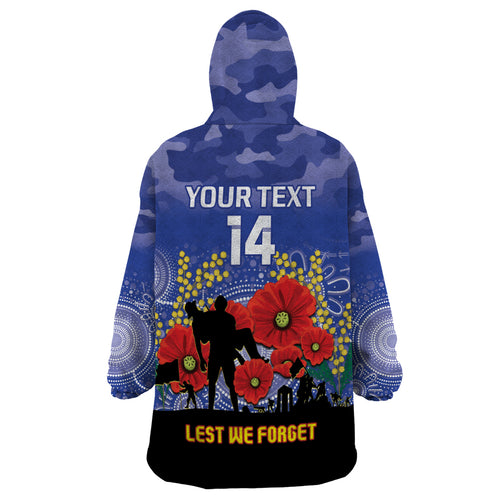 Custom Kangaroos Football ANZAC Wearable Blanket Hoodie Gallipoli Camouflage With Poppies