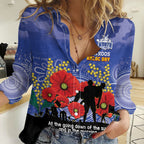 Custom Kangaroos Football ANZAC Women Casual Shirt Gallipoli Camouflage With Poppies