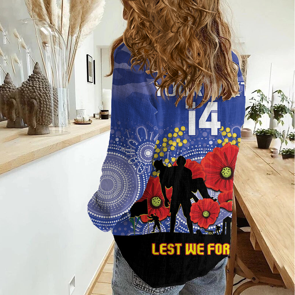 Custom Kangaroos Football ANZAC Women Casual Shirt Gallipoli Camouflage With Poppies