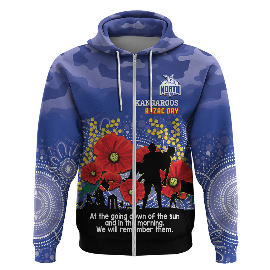 Custom Kangaroos Football ANZAC Zip Hoodie Gallipoli Camouflage With Poppies