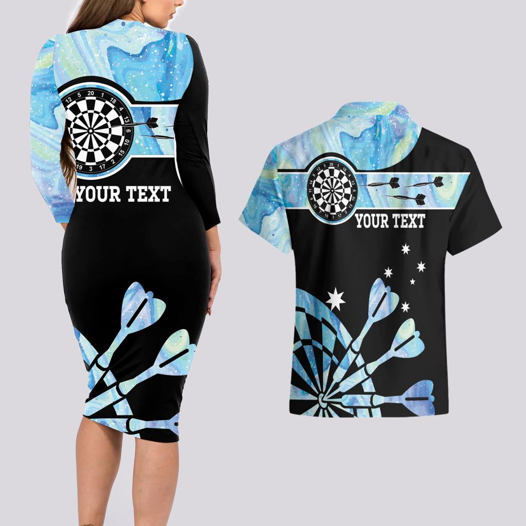 Personalised Australia Darts Opal Vibes Couples Matching Long Sleeve Bodycon Dress and Hawaiian Shirt