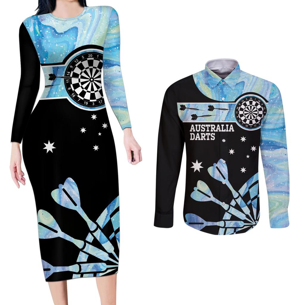Personalised Australia Darts Opal Vibes Couples Matching Long Sleeve Bodycon Dress and Long Sleeve Button Shirt