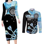Personalised Australia Darts Opal Vibes Couples Matching Long Sleeve Bodycon Dress and Long Sleeve Button Shirt