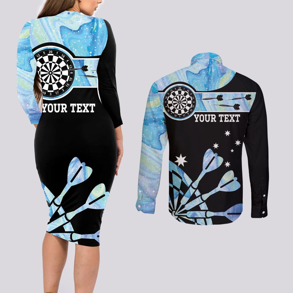 Personalised Australia Darts Opal Vibes Couples Matching Long Sleeve Bodycon Dress and Long Sleeve Button Shirt