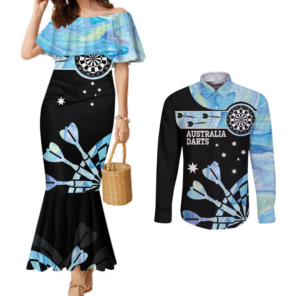 Personalised Australia Darts Opal Vibes Couples Matching Mermaid Dress and Long Sleeve Button Shirt