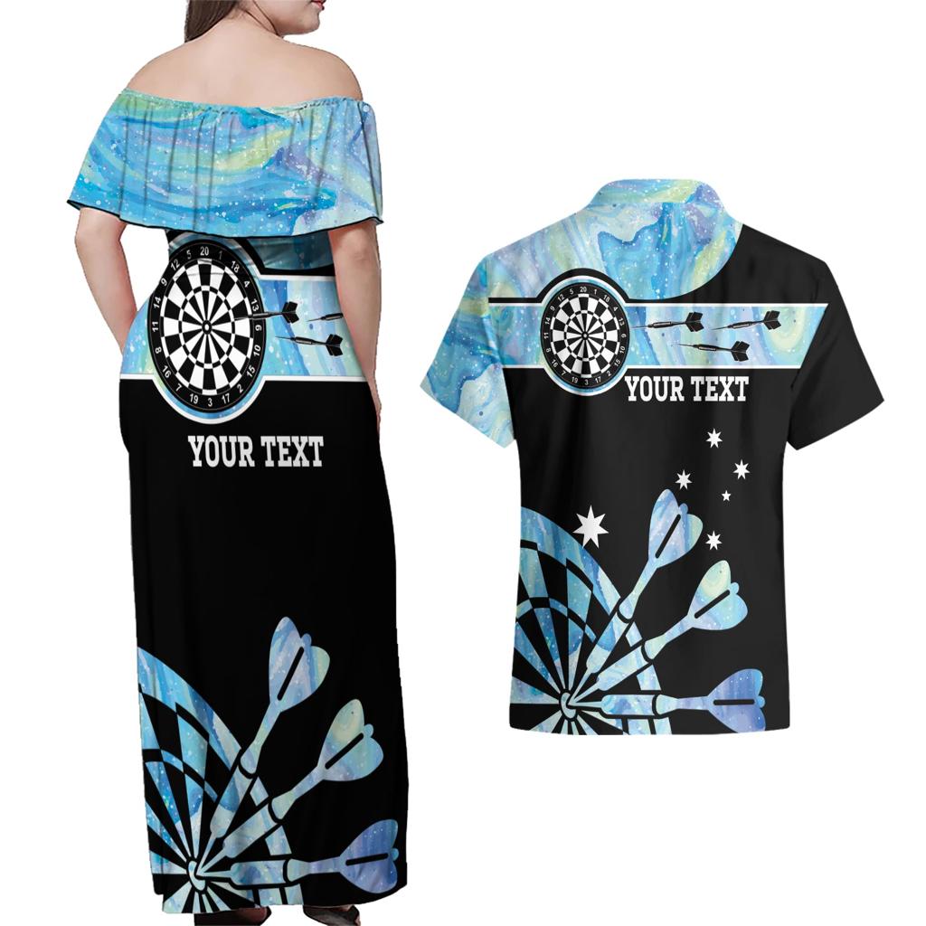 Personalised Australia Darts Opal Vibes Couples Matching Off Shoulder Maxi Dress and Hawaiian Shirt