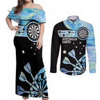 Personalised Australia Darts Opal Vibes Couples Matching Off Shoulder Maxi Dress and Long Sleeve Button Shirt