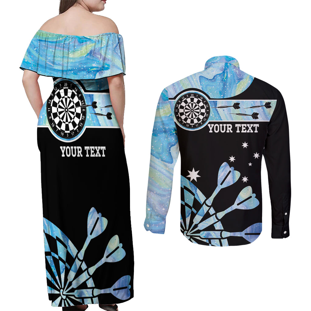 Personalised Australia Darts Opal Vibes Couples Matching Off Shoulder Maxi Dress and Long Sleeve Button Shirt