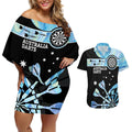 Personalised Australia Darts Opal Vibes Couples Matching Off Shoulder Short Dress and Hawaiian Shirt