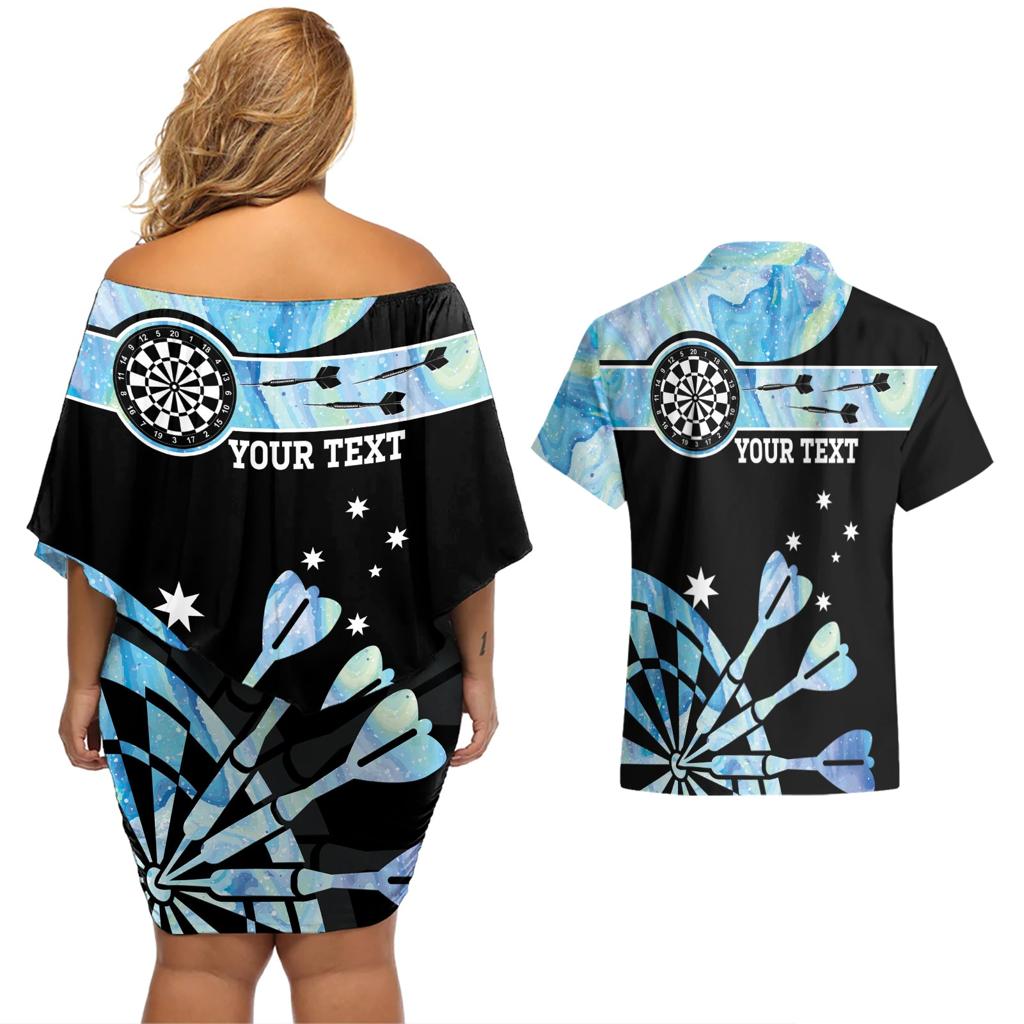Personalised Australia Darts Opal Vibes Couples Matching Off Shoulder Short Dress and Hawaiian Shirt