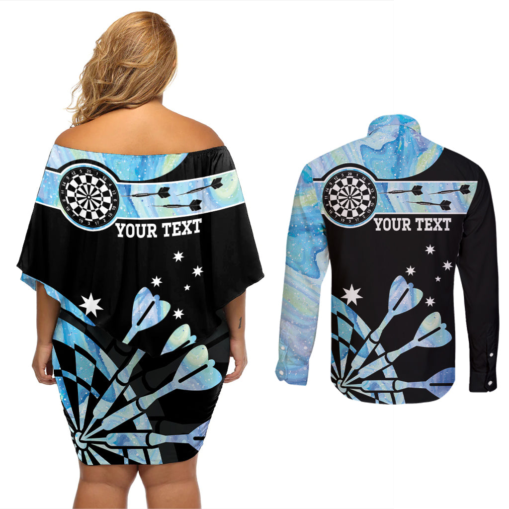 Personalised Australia Darts Opal Vibes Couples Matching Off Shoulder Short Dress and Long Sleeve Button Shirt