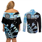 Personalised Australia Darts Opal Vibes Couples Matching Off Shoulder Short Dress and Long Sleeve Button Shirt
