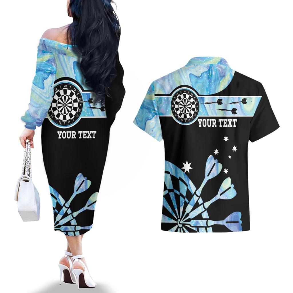 Personalised Australia Darts Opal Vibes Couples Matching Off The Shoulder Long Sleeve Dress and Hawaiian Shirt
