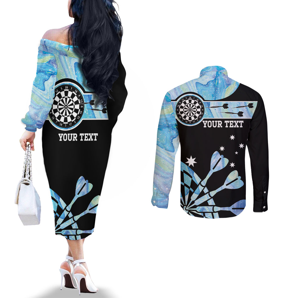 Personalised Australia Darts Opal Vibes Couples Matching Off The Shoulder Long Sleeve Dress and Long Sleeve Button Shirt