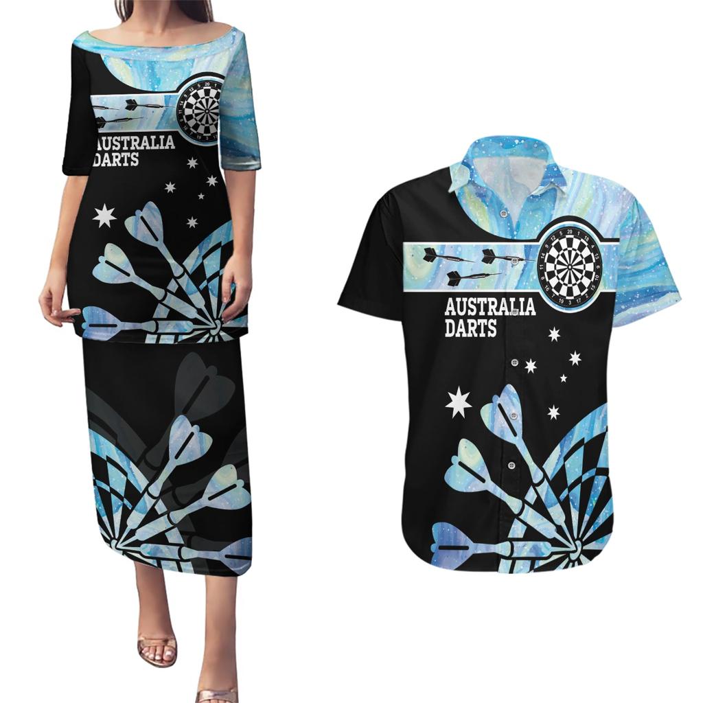 Personalised Australia Darts Opal Vibes Couples Matching Puletasi and Hawaiian Shirt