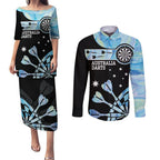 Personalised Australia Darts Opal Vibes Couples Matching Puletasi and Long Sleeve Button Shirt