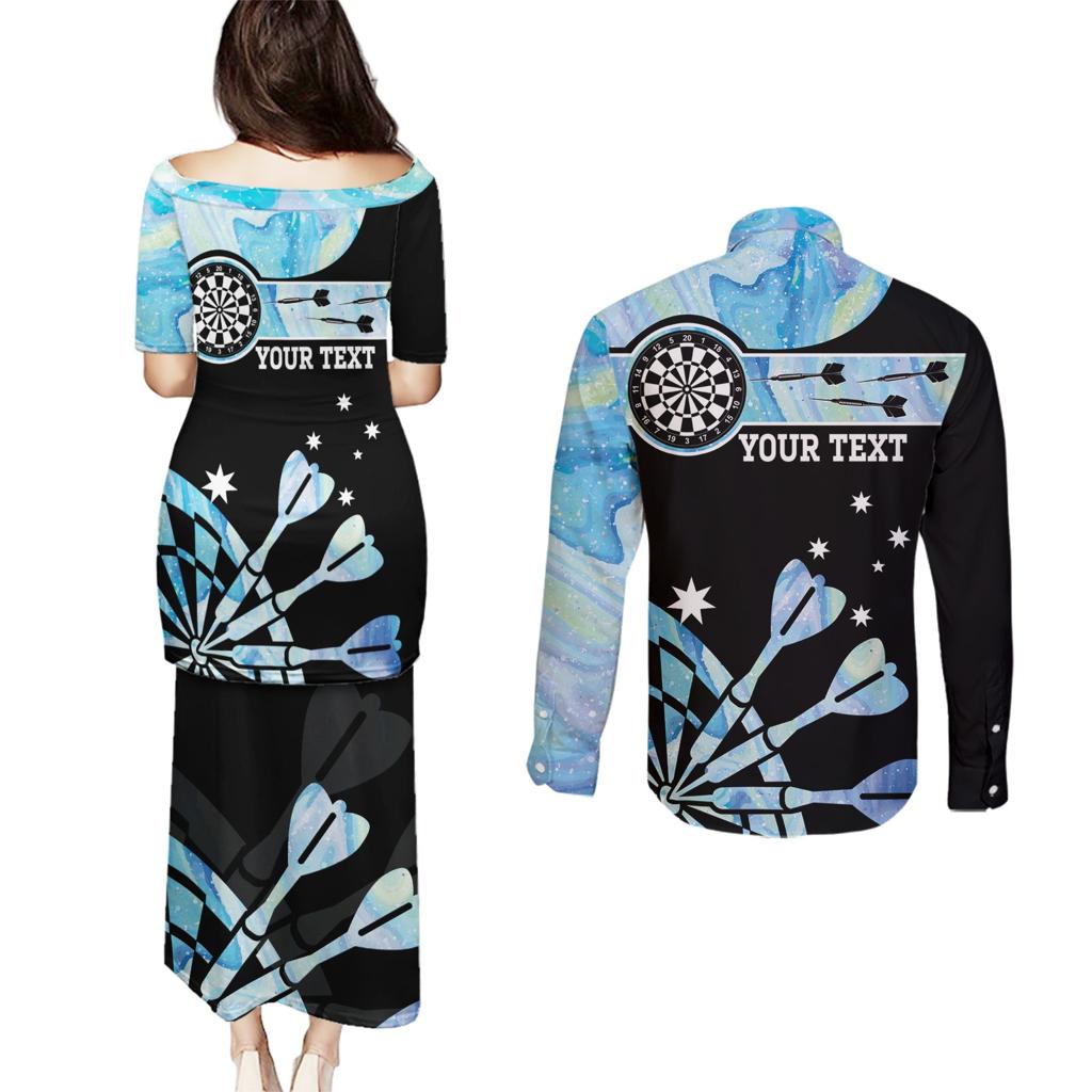 Personalised Australia Darts Opal Vibes Couples Matching Puletasi and Long Sleeve Button Shirt