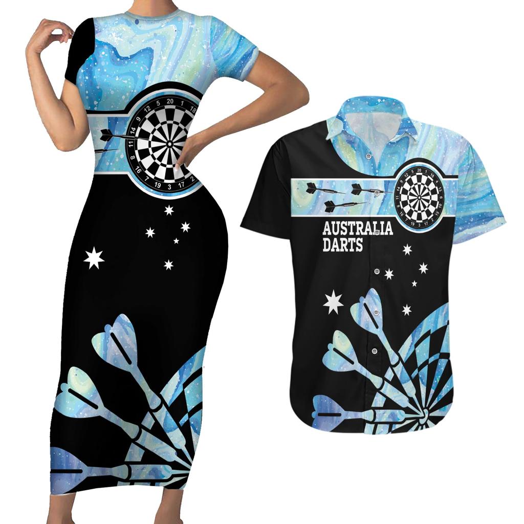 Personalised Australia Darts Opal Vibes Couples Matching Short Sleeve Bodycon Dress and Hawaiian Shirt