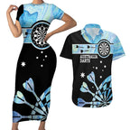 Personalised Australia Darts Opal Vibes Couples Matching Short Sleeve Bodycon Dress and Hawaiian Shirt