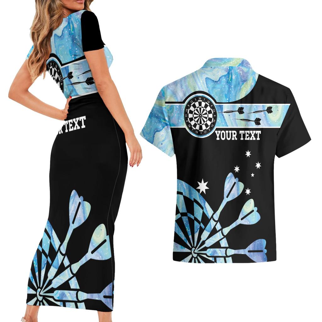 Personalised Australia Darts Opal Vibes Couples Matching Short Sleeve Bodycon Dress and Hawaiian Shirt
