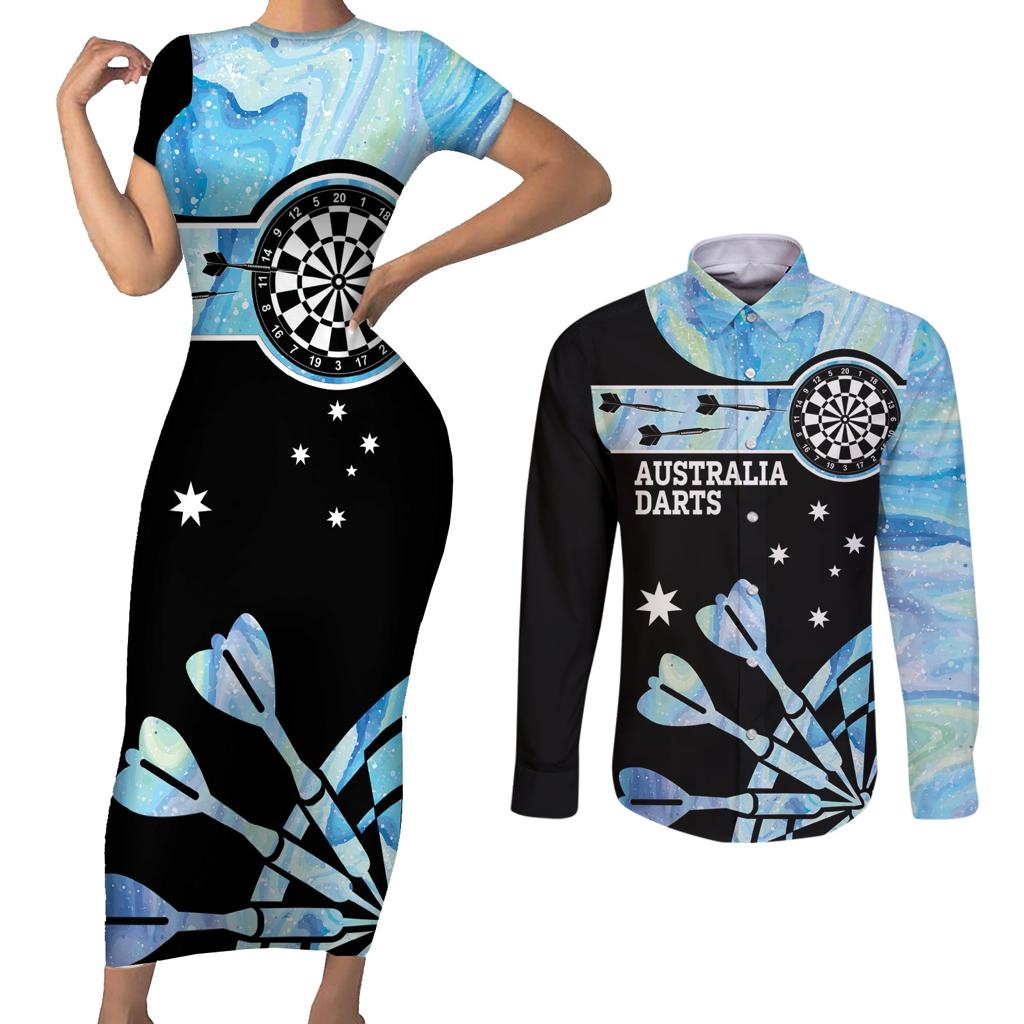 Personalised Australia Darts Opal Vibes Couples Matching Short Sleeve Bodycon Dress and Long Sleeve Button Shirt
