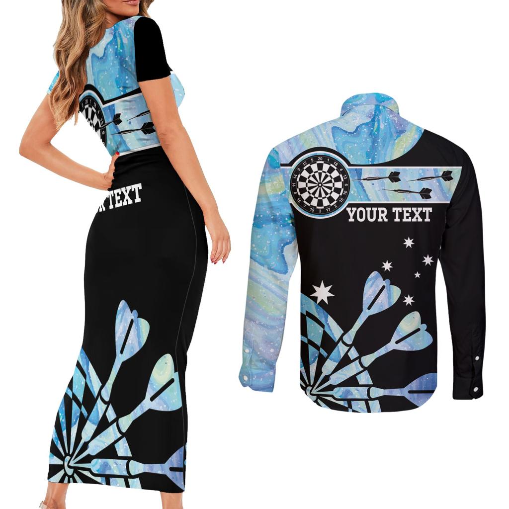 Personalised Australia Darts Opal Vibes Couples Matching Short Sleeve Bodycon Dress and Long Sleeve Button Shirt