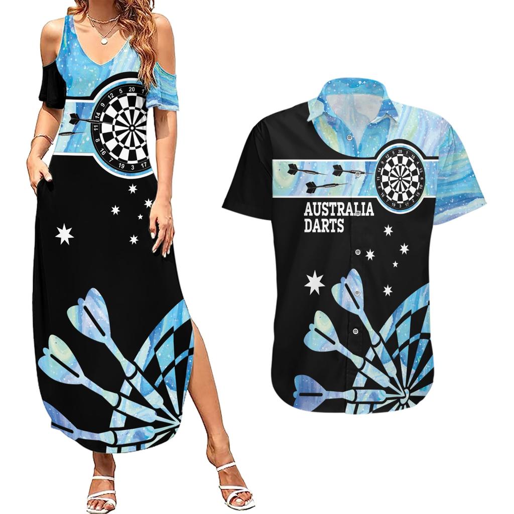 Personalised Australia Darts Opal Vibes Couples Matching Summer Maxi Dress and Hawaiian Shirt