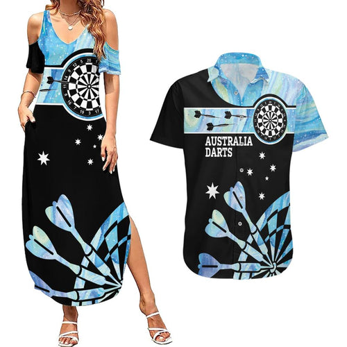 Personalised Australia Darts Opal Vibes Couples Matching Summer Maxi Dress and Hawaiian Shirt