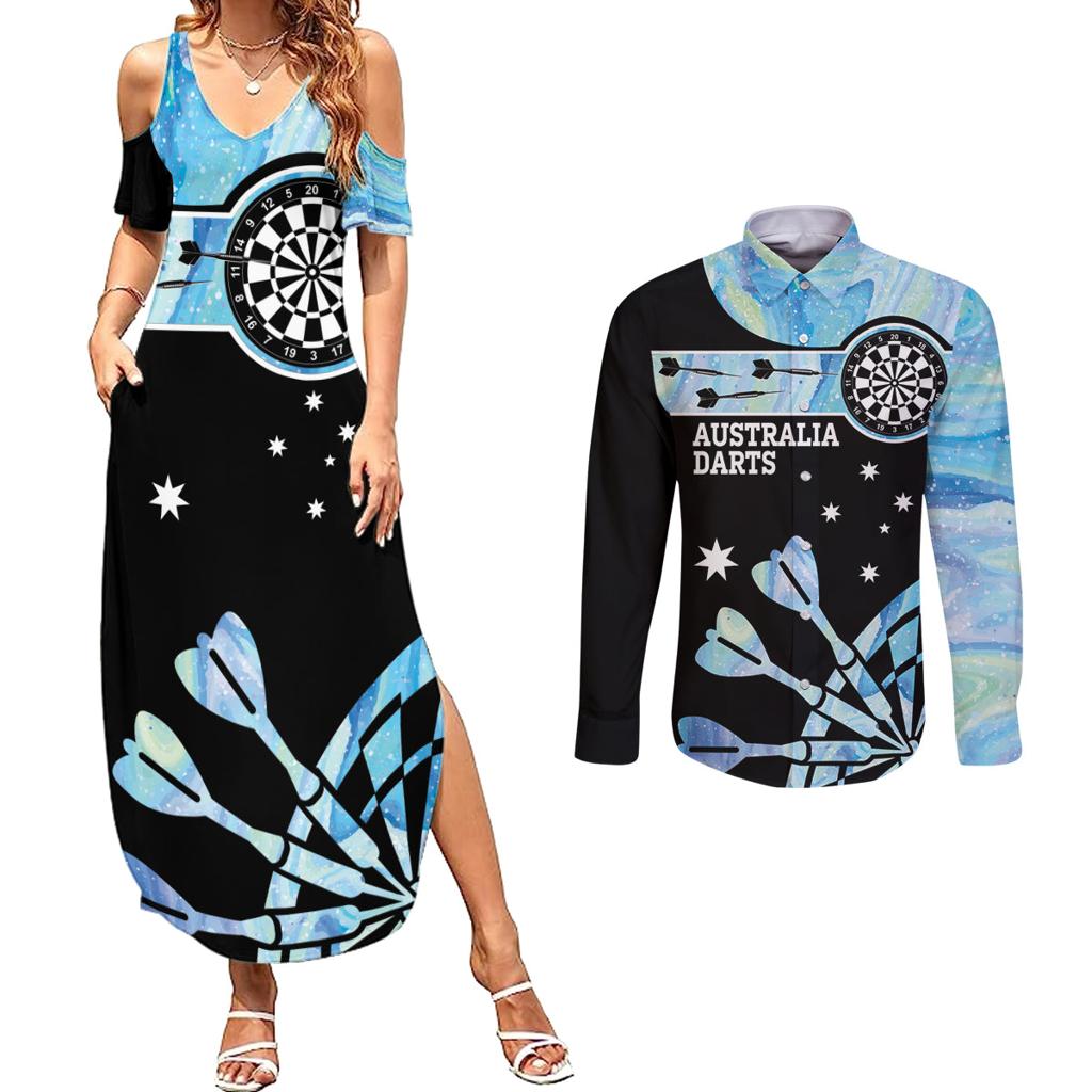 Personalised Australia Darts Opal Vibes Couples Matching Summer Maxi Dress and Long Sleeve Button Shirt
