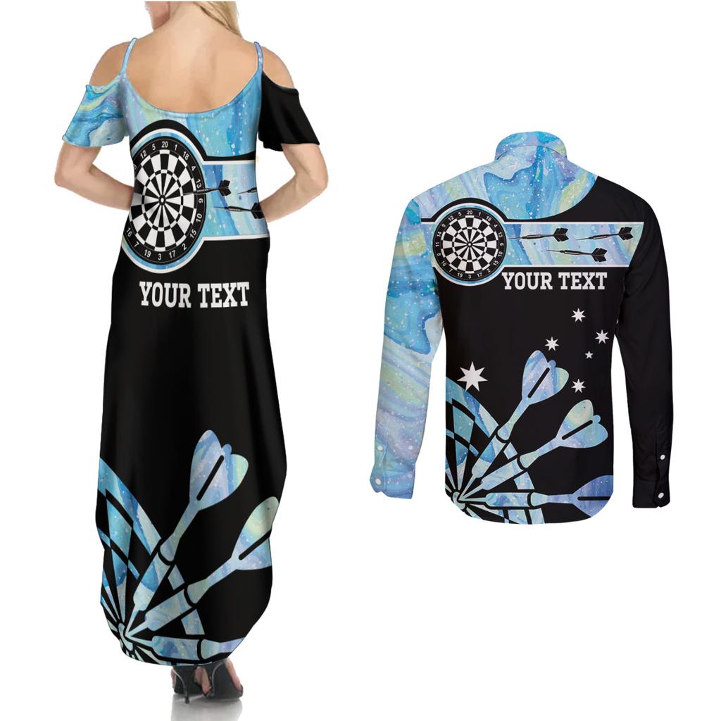 Personalised Australia Darts Opal Vibes Couples Matching Summer Maxi Dress and Long Sleeve Button Shirt