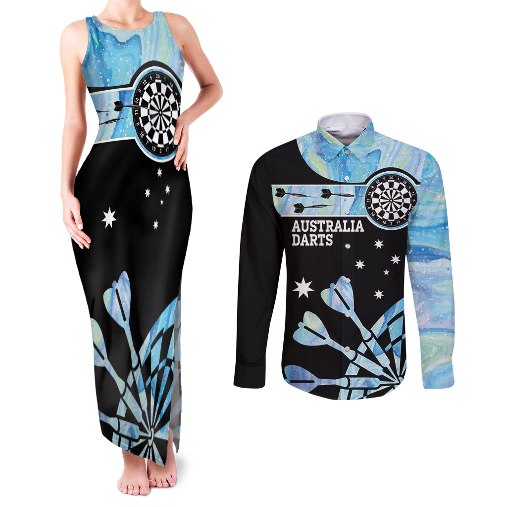 Personalised Australia Darts Opal Vibes Couples Matching Tank Maxi Dress and Long Sleeve Button Shirt