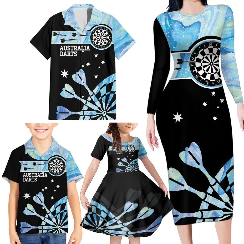 Personalised Australia Darts Opal Vibes Family Matching Long Sleeve Bodycon Dress and Hawaiian Shirt