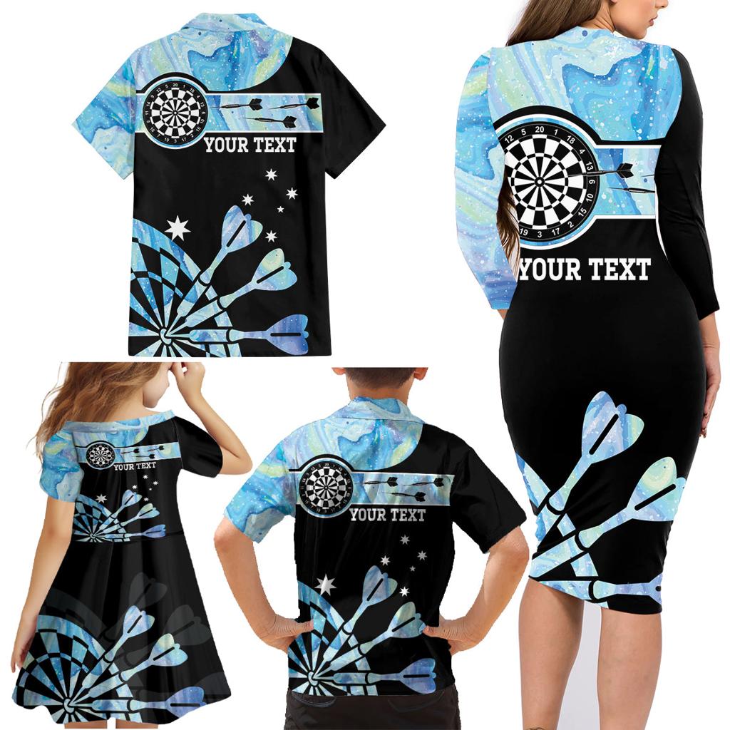Personalised Australia Darts Opal Vibes Family Matching Long Sleeve Bodycon Dress and Hawaiian Shirt