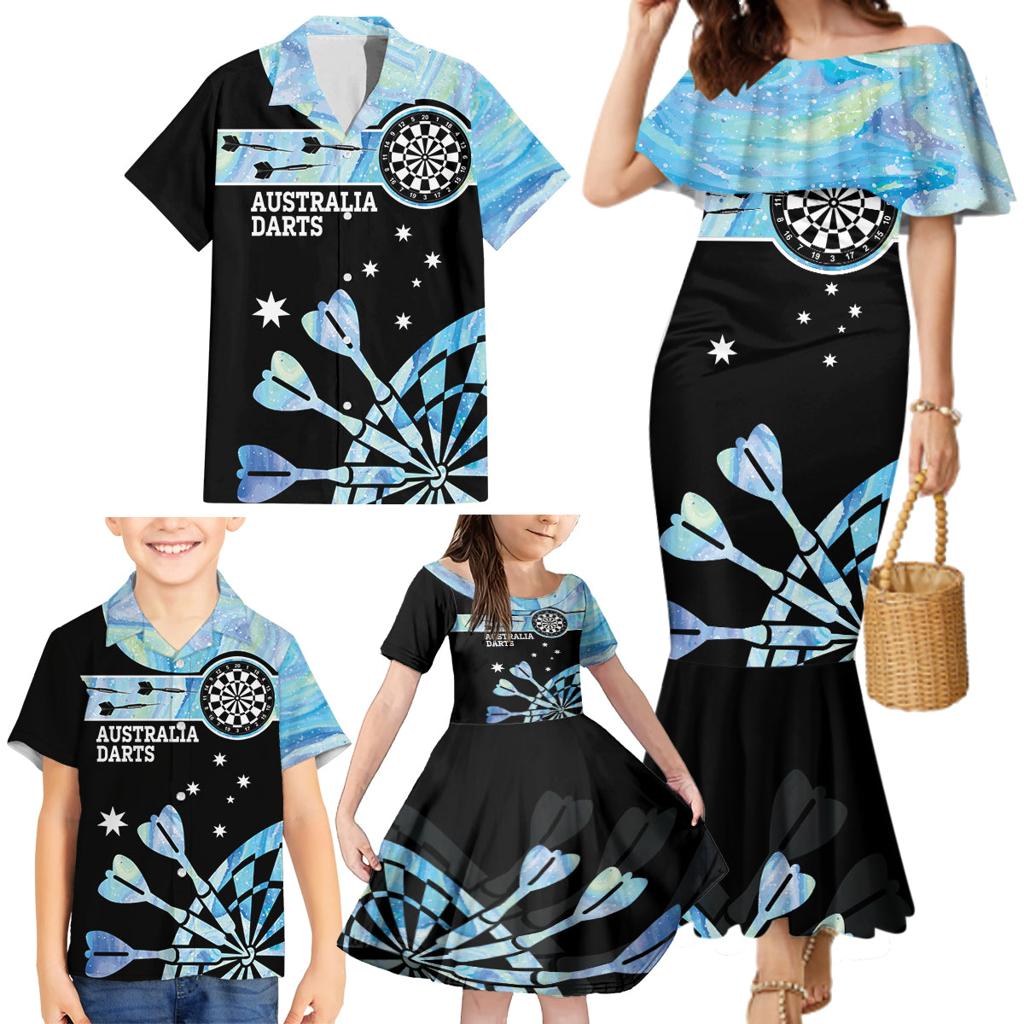 Personalised Australia Darts Opal Vibes Family Matching Mermaid Dress and Hawaiian Shirt