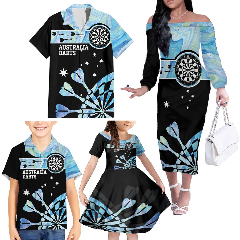 Personalised Australia Darts Opal Vibes Family Matching Off Shoulder Long Sleeve Dress and Hawaiian Shirt