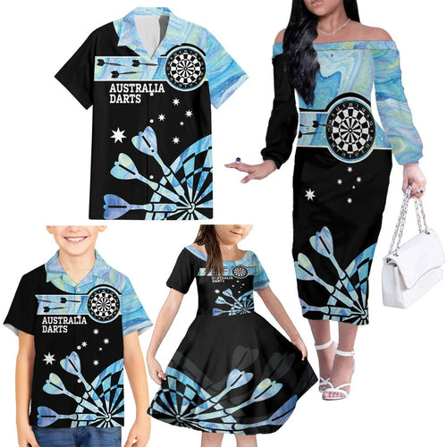 Personalised Australia Darts Opal Vibes Family Matching Off Shoulder Long Sleeve Dress and Hawaiian Shirt