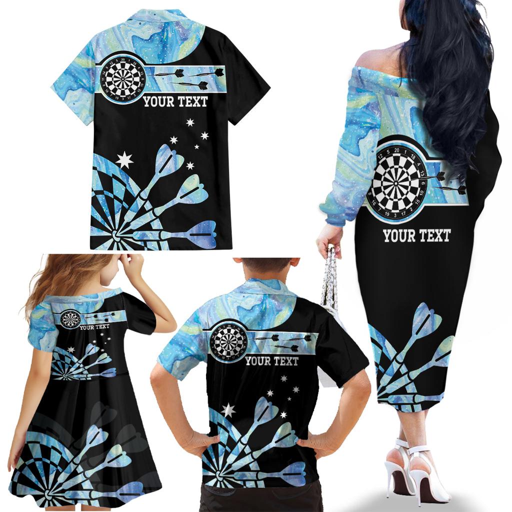 Personalised Australia Darts Opal Vibes Family Matching Off Shoulder Long Sleeve Dress and Hawaiian Shirt