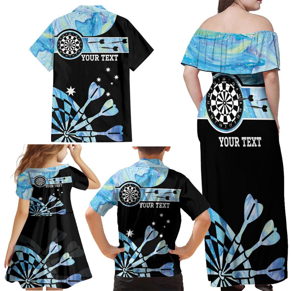 Personalised Australia Darts Opal Vibes Family Matching Off Shoulder Maxi Dress and Hawaiian Shirt