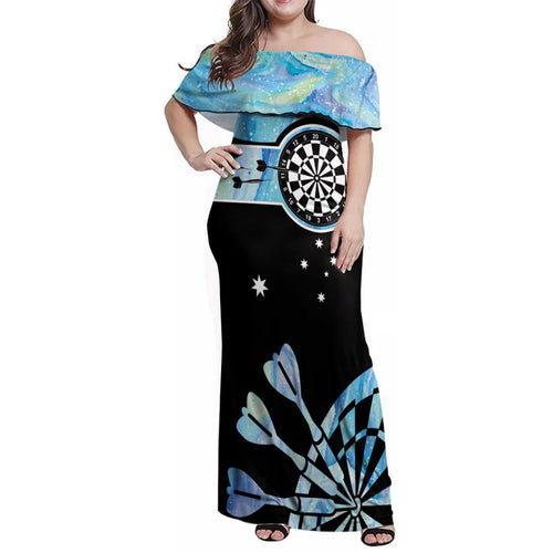 Personalised Australia Darts Opal Vibes Family Matching Off Shoulder Maxi Dress and Hawaiian Shirt