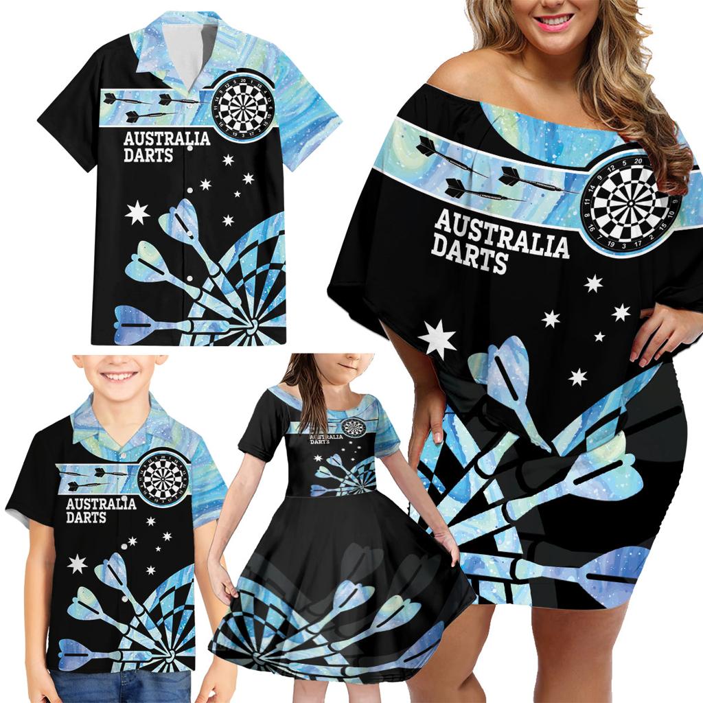 Personalised Australia Darts Opal Vibes Family Matching Off Shoulder Short Dress and Hawaiian Shirt