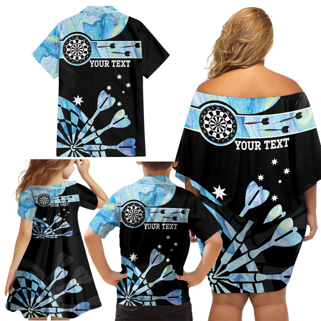Personalised Australia Darts Opal Vibes Family Matching Off Shoulder Short Dress and Hawaiian Shirt