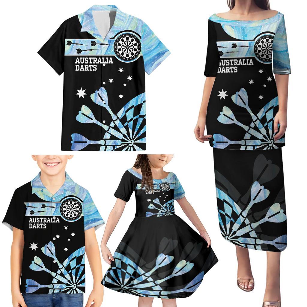 Personalised Australia Darts Opal Vibes Family Matching Puletasi and Hawaiian Shirt