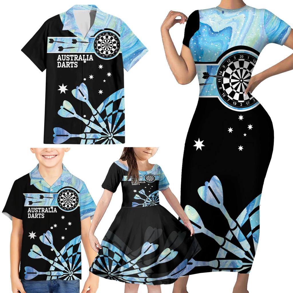 Personalised Australia Darts Opal Vibes Family Matching Short Sleeve Bodycon Dress and Hawaiian Shirt